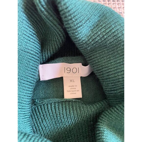 Womens Turtleneck Sweater XL Green Merino Wool Blend Minimalist Knit Top - Picture 4 of 5